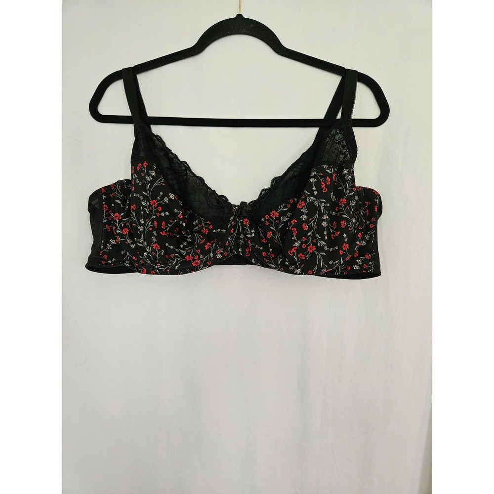 Torrid Plus Size Floral Satin Lace Bra 42D Unlined Underwired Full Coverage